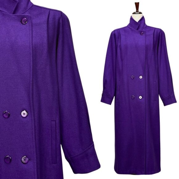Miss New Yorker Vintage 80s Wool Blend Purple Longline Overcoat Size XL - Picture 6 of 14